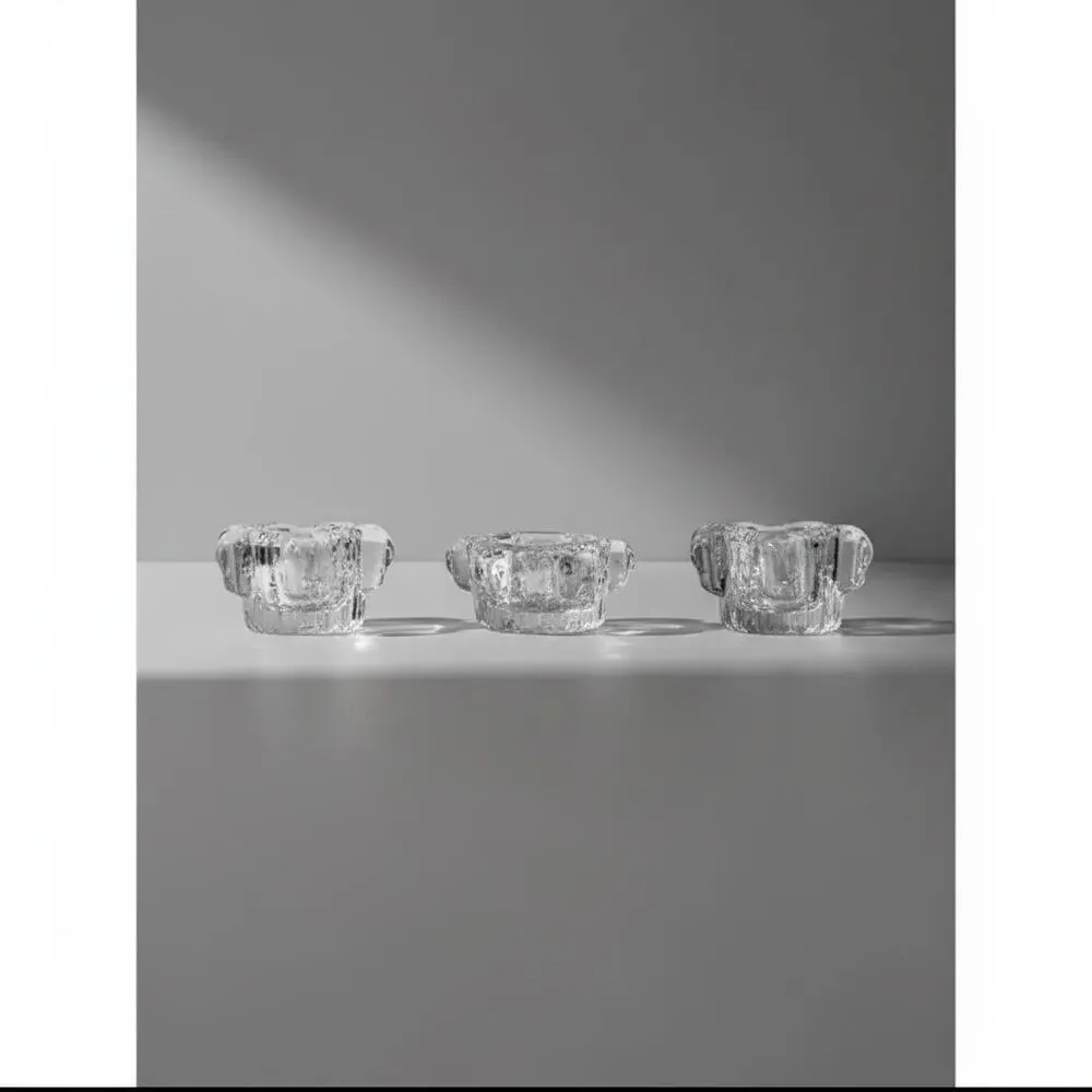Set of 3 Crystal Star Taper Candle Holders-Scandinavian Mid Century Modern-Glass